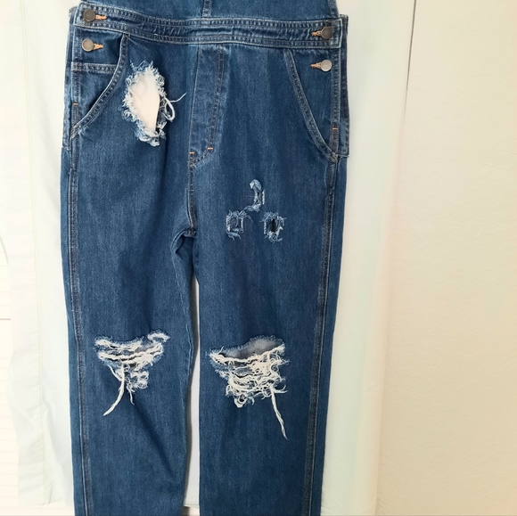 American Apparel Tomgirls 100% Cotton Distress Denim Blue Jeans Overalls Size L - Picture 9 of 15
